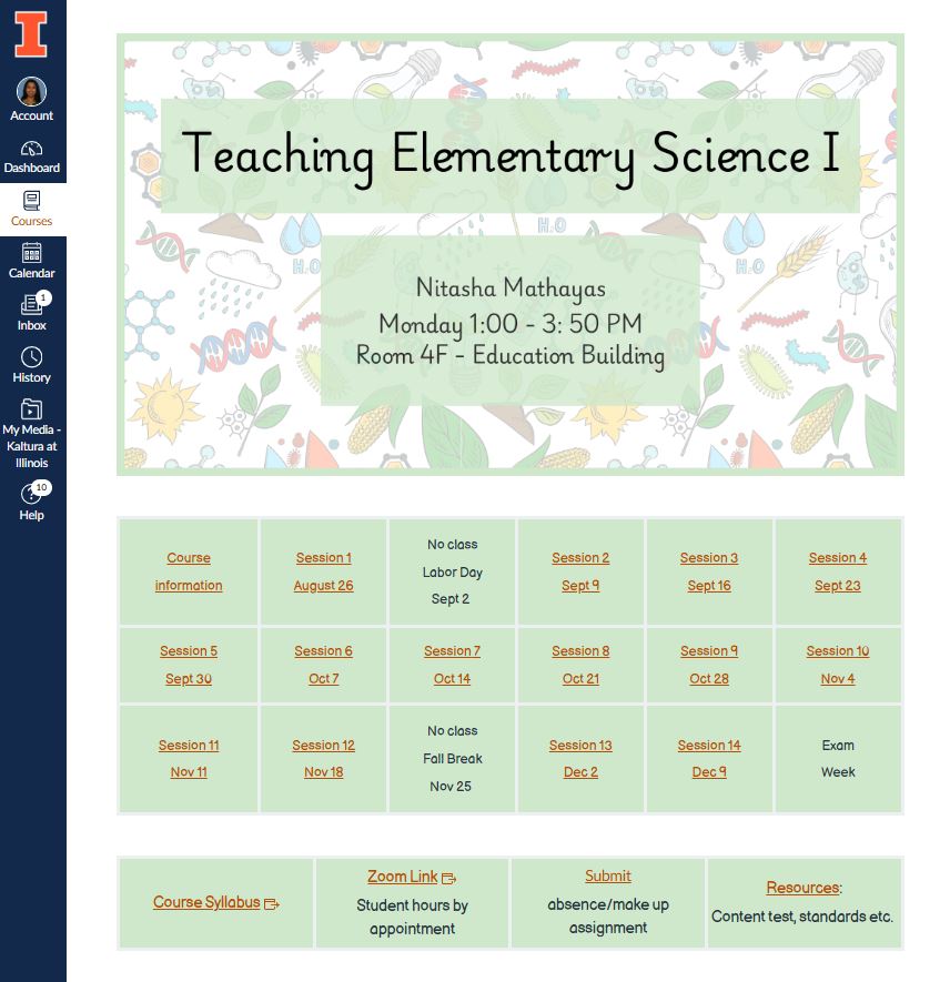 Home page on Canvas LMS showcasing 16 week course