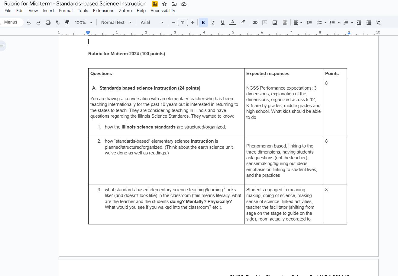 First page of the mid term rubric